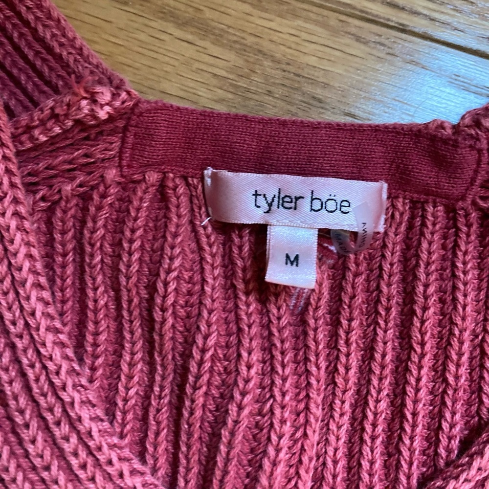 Tyler Boe Washed Rust Cotton Crew Neck Sweater with Ribbed Texture - Picture 2 of 8